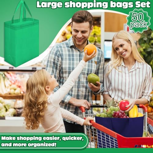 Windyun 50 Pcs Reusable Tote Bag Bulk 8 x 4 x 10 Inch, Green - color: Green