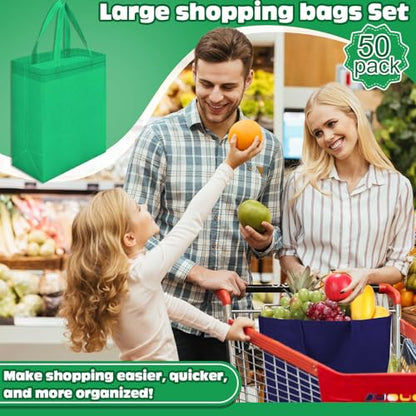Windyun 50 Pcs Reusable Tote Bag Bulk 8 x 4 x 10 Inch, Green - color: Green