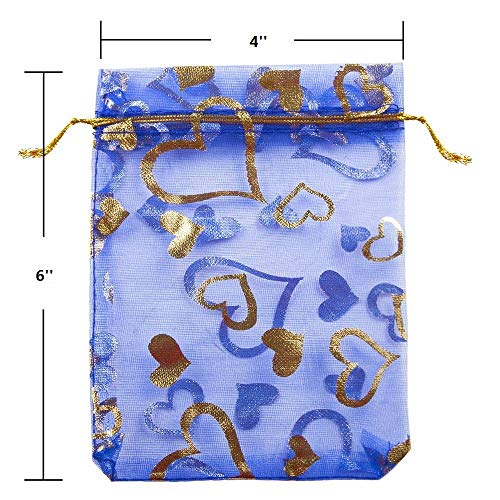 Stratalife 4"x6" Heart Printed Organza Bags with Drawstring, 100PCS - color: 100pcs Mix 4X6