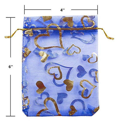 Stratalife 4"x6" Heart Printed Organza Bags with Drawstring, 100PCS - color: 100pcs Mix 4X6