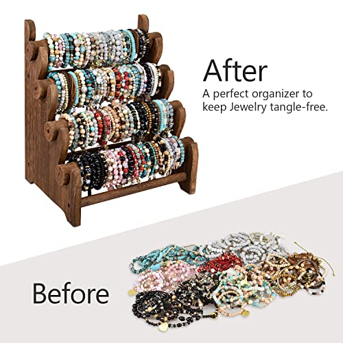Ikee Design Wooden 4 Tier Jewelry Bracelet Bangle Scrunchie Display Stand - color: Brown