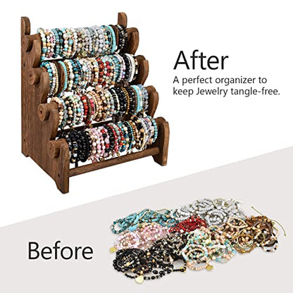 Ikee Design Wooden 4 Tier Jewelry Bracelet Bangle Scrunchie Display Stand - color: Brown