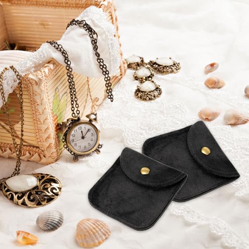 PATIKIL Jewelry Pouch, 20 Pack 3 x 3 Inch Soft Velvet Pouches with Snap Button Portable Storage for Rings Necklace Bracelet Earring Watch, Black - color: Black