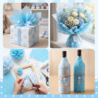 woric 120 Sheets Baby Tissue Paper Bulk 20 x 14 Inch - color: Blue Baby Shower