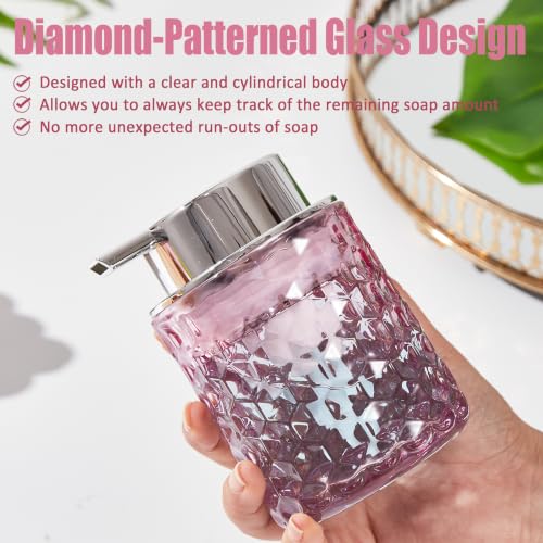 Malachi Foaming Hand Soap Dispenser, Refillable Clear Glass Foam Pump Bottle for Liquid Hand Soap, Dish Soap, Multi‑use for Bathroom, Kitchen & Commercial Use - color: Diamond Pink -2