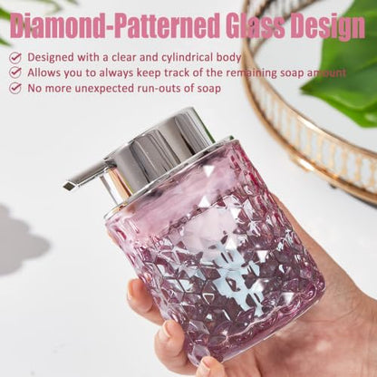 Malachi Foaming Hand Soap Dispenser, Refillable Clear Glass Foam Pump Bottle for Liquid Hand Soap, Dish Soap, Multi‑use for Bathroom, Kitchen & Commercial Use - color: Diamond Pink -2