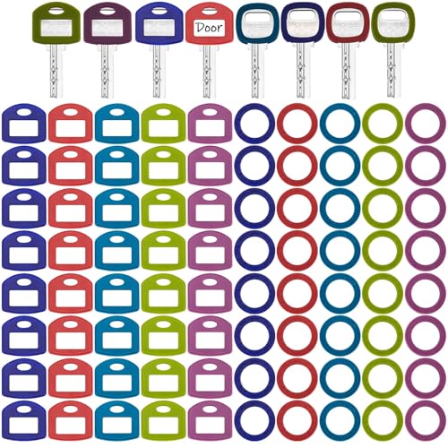 Blulu 80 Pcs Key Labels Key Color Covers Caps Tags Covers Set Plastic Keys Identifier Rings Toppers for Tags Organization House, 2 Styles(Vintage Color) - color: Vintage Color