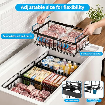 4 Pack Expandable Freezer Organizer Bins, Stackable Chest Freezer Basket - color: Black, size: 4 Packs