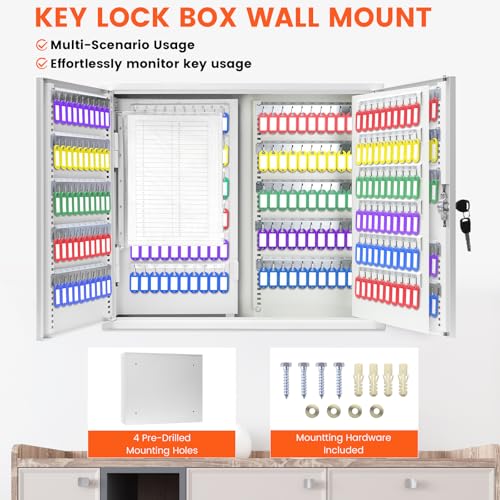 440 Keys Dual-Door Key Lock Box Wall Mount with 20 Adjustable Hook Plates - color: White, size: 440 Keys