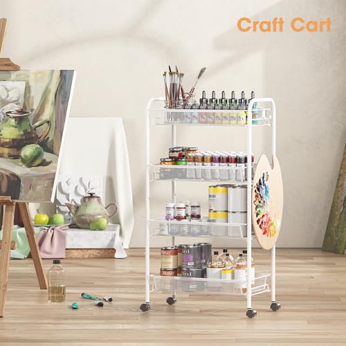 TOOLF 4 Tier Rolling Cart, Metal Utility Storage Cart with Wheels, White - color: White, size: 4-Tier