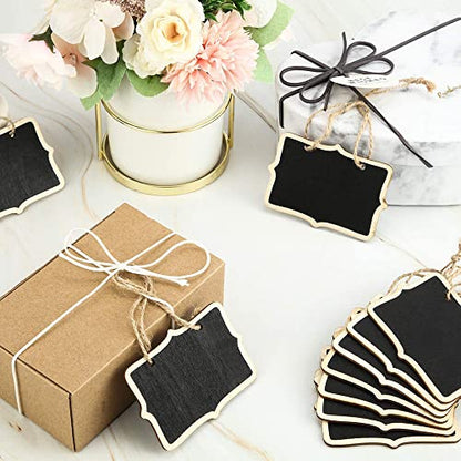 Hahiyo 3.15 x 2.36 Inch Double Sided Chalkboards with Hanging String Help Marking Easy Writing Quick Attach Wood Double-Sided Rectangle Blackboard 15 PCS for Message Signs Food Labels Wedding Party - size: 3.15 x 2.36 in (Rope)-15 PCS