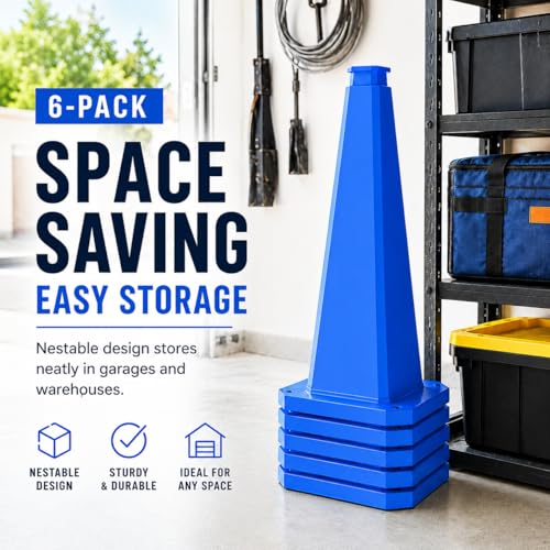 BESEA 3 Pack 36 Inch Blue Traffic Cones with Weighted Base - color: Blue, size: 36INCH