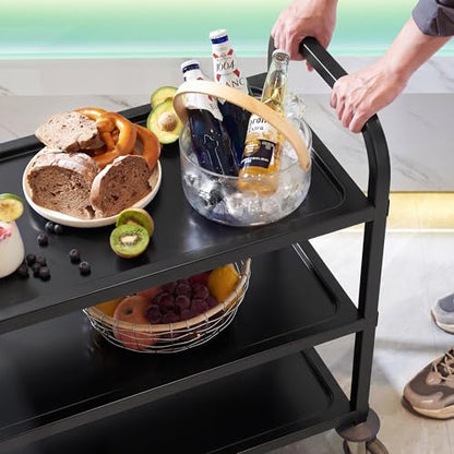 CURTA Black Stainless Steel Serving Cart, 3-Tier Rolling Utility Trolley (30"x16"x33"), Heavy Duty Painted Kitchen Cart on Wheels with Brakes, Commercial Grade for Restaurant, Hotel, Salon & Lab - color: M(black): 30''(l) X 16''(w) X 33''(h)