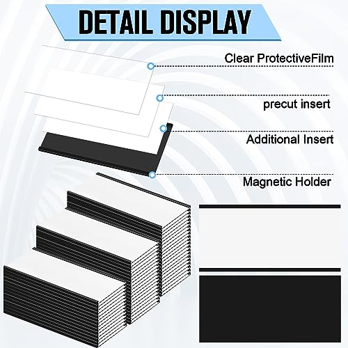 Fulmoon 50 Sets Magnetic Label Holders 4 x 2 Inch C Channel Label Holders Magnetic Name Plate with Clear Plastic Protectors and White Paper Inserts for File Cabinet Shelf Toolbox Drawer