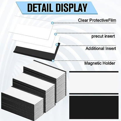 Fulmoon 50 Sets Magnetic Label Holders 4 x 2 Inch C Channel Label Holders Magnetic Name Plate with Clear Plastic Protectors and White Paper Inserts for File Cabinet Shelf Toolbox Drawer