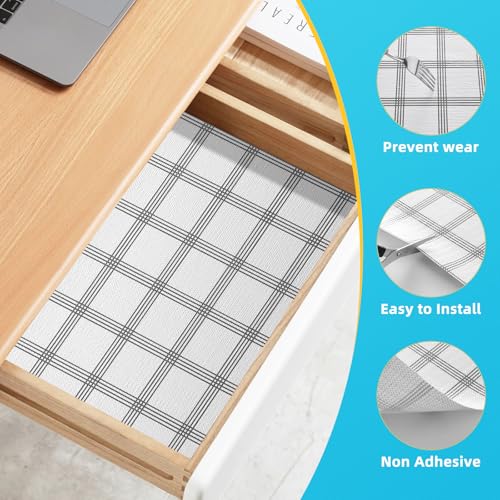 Non Slip Shelf Liner PVC Drawer Liner BPA-Free Waterproof and Washable Kitchen Cabinet Liner Suitable for Shoe Cabinets,Wire Shelving (White and Grey, 20×120inch) - color: White and Grey, size: 20"W x 120"L
