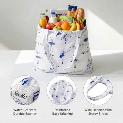 Stelle Lightweight Reusable Grocery Bag with Handles Ripstop Nylon Foldable Tote Shopping Bags for Travel and Groceries - color: Ballerina