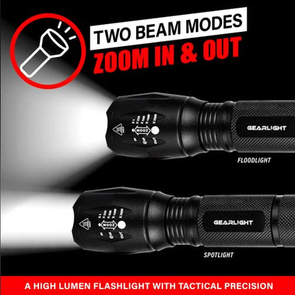 GearLight LED Flashlight Bright, Zoomable Tactical Flashlights with High Lumens and 5 Modes for Emergency and Outdoor Use -Camping Accessories -S1000 - S1000-1 Pack, (Batteries Included) - color: 1 Pack, (Batteries Included)