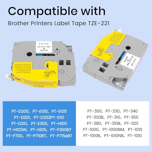 1-Pack Compatible with Brother P-Touch TZe-221 9mm White Label Tape - color: White, size: 9mm