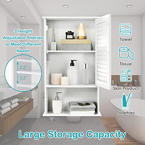COSTWAY Bathroom Wall Cabinet, Large Capacity Storage Cabinet (White) - color: White