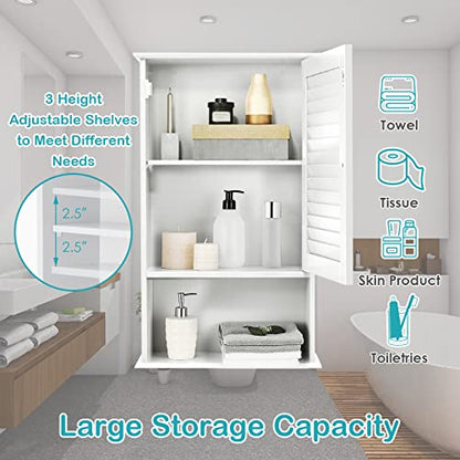 COSTWAY Bathroom Wall Cabinet, Large Capacity Storage Cabinet (White) - color: White
