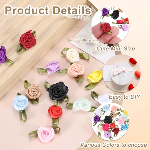 MECCANIXITY 30 Pcs Wine Red Mini Ribbon Bows Roses 5/8" x1-3/16 Tiny Satin Bows Roses for Sewing Appliques Crafts Little Artificial Flowers - color: Wine Red