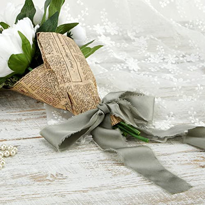 Keypan Sage Green Frayed Satin Chiffon Ribbon, 1.5 Inches, 21 Yards - color: Sage Green