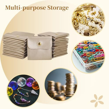 120 Pcs Jewelry Pouches, PU Leather Jewelry Packaging Bags with Cleaning Cloths, Jewelry Organizer Pouches with Snap Buttons, Luxurious Jewelry Present Bags for Earrings, Bracelets - color: gold,240PCS
