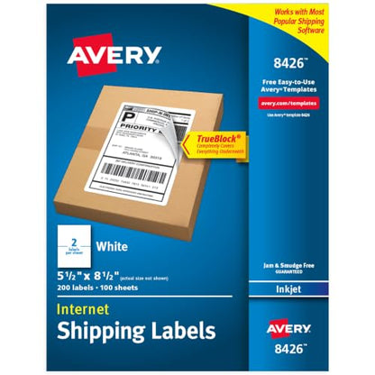 Avery® Printable Shipping Labels, 5.5" x 8.5" Customizable Stickers, White, 200 Blank Mailing Labels, Great for Mailing, Shipping, Organizing, and More (8426) - style: 200 labels