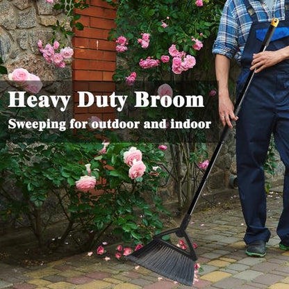 Heavy Duty Broom Outdoor Indoor, Upgraded Commercial Angle Brooms, Black Broom for Sweeping House, Restaurant, Kitchen, Garage, Courtyard - size: 4 * Black