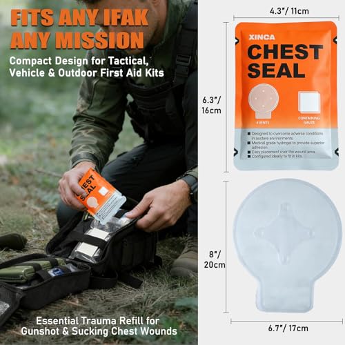 4Pcs Vented Chest Seal, Occlusive Adhesive Pad, 4 Vents Sterile Emergency Trauma Dressing, IFAK Trauma Refill Medical First Aid Supplies for Wound Care, Sucking Chest - size: 4Pcs