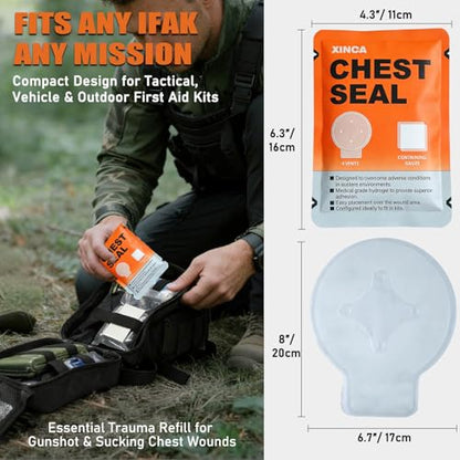 2Pcs Vented Chest Seal, Occlusive Adhesive Pad, 4 Vents Sterile Emergency Trauma Dressing, IFAK Trauma Refill Medical First Aid Supplies for Wound Care, Sucking Chest - size: 2Pcs