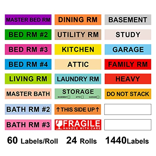 24-Roll 1440 PCS Moving Label for Box, 1×4.5 Color-Coded Sticker - color: 24-colors