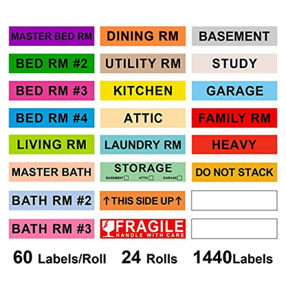24-Roll 1440 PCS Moving Label for Box, 1×4.5 Color-Coded Sticker - color: 24-colors