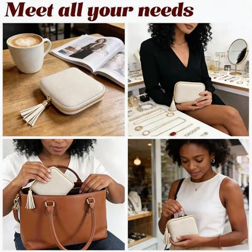 Small Travel Jewelry Pocket Case with Zipper for Women - color: White