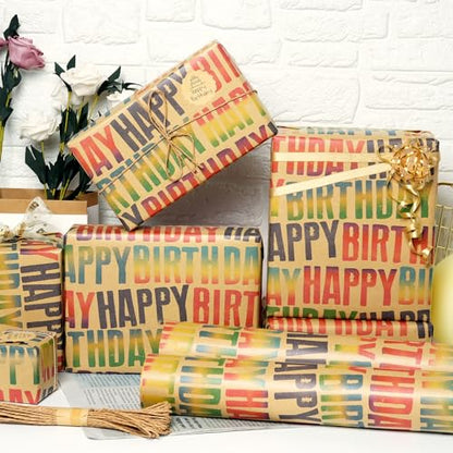 MAMUNU Birthday Wrapping Paper Roll, Colorful Happy Birthday Kraft Gift Wrapping Paper Jumbo Roll, Gift Wrap Paper Set for Boys Girls Men Women, 17 x 590 Inch - color: Colorful