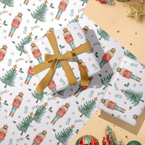 WRAPAHOLIC Kraft Nutcracker Christmas Wrapping Paper - Mini Roll - 17 Inch x 16.5 Feet - Nutcracker and Christmas Tree Wrapping Paper for Holiday, Party Celebration - color: Nutcracker & Christmas Tree, size: 17 inch x 16.5 feet