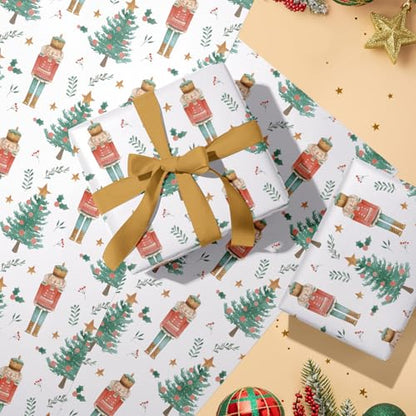 WRAPAHOLIC Kraft Nutcracker Christmas Wrapping Paper - Mini Roll - 17 Inch x 33 Feet - Nutcracker and Christmas Tree Wrapping Paper for Holiday, Party Celebration - color: Nutcracker & Christmas Tree, size: 17 inch x 33 feet