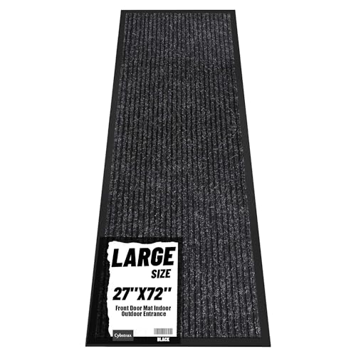 Front Door Mat 2'x6', Heavy Duty Waterproof Indoor Outdoor Doormat, Black Outside Entryway Rugs - color: Black Double Stripes, size: 2' x 6'(Rectangular)