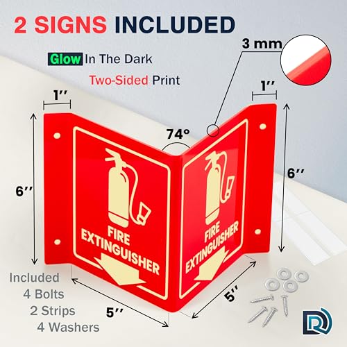 Fire Extinguisher Sign Glow in Dark, 3D Acrylic V Sign, Down Arrow, 2 Pack - color: Glow Red Acrylic - Pack of 2