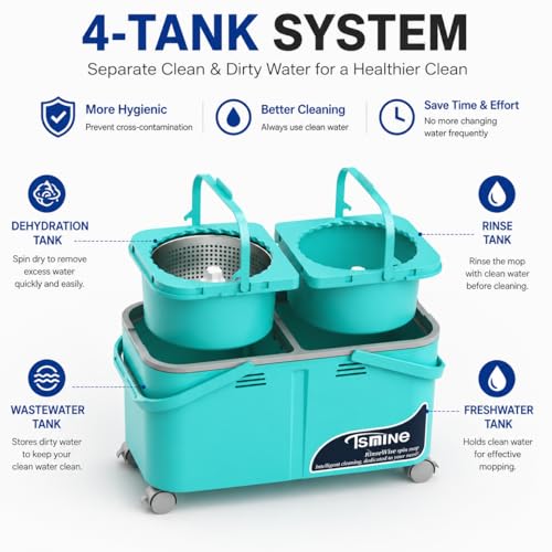 RinseWise Easy-Use Gen 2 Mop Bucket, Clean/Dirty Water Separation, Blue - color: Easy-use Gen 2-blue