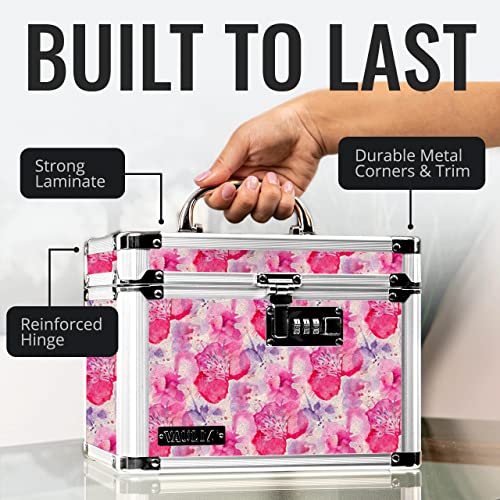 Vaultz Combination Lock Box - Secure Safe for Documents, Valuables, Medicine & Money - 10 x 7.25 x 7.75 Inch - Floral, Pink & Gray - color: Pink Floral, style: Standard
