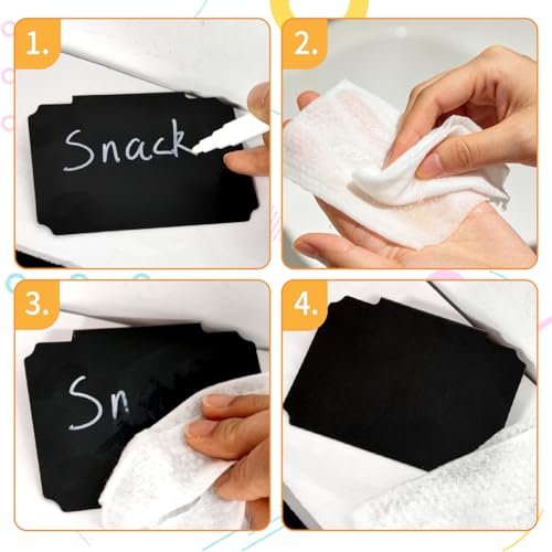 Basket Labels Clip On Set:16 Pcs Plastic Removable Labels with 1 Pcs White Chalk Marker for Storage Bins,Kitchen Pantry,Fabri Box,Hanging Bin