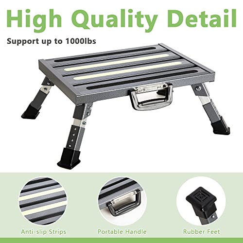Aluminum RV Step Stool, 4-Level Adjustable Folding, Gray - color: Gray+reflective Yellow