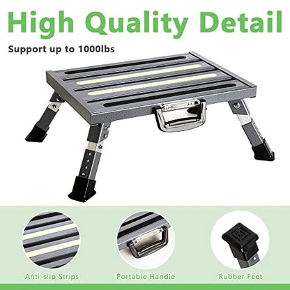 Aluminum RV Step Stool, 4-Level Adjustable Folding, Gray - color: Gray+reflective Yellow