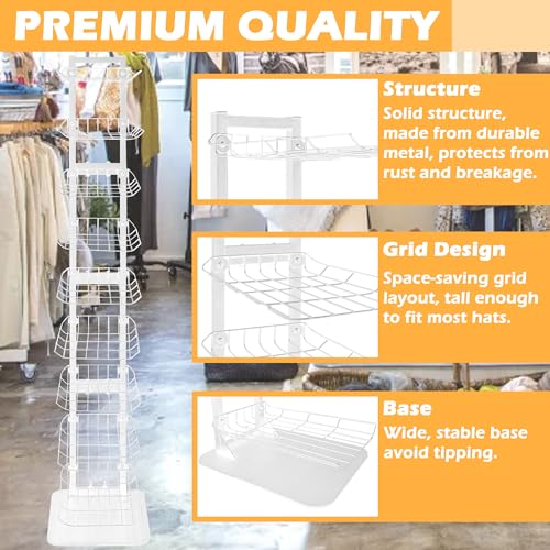 Hat Display 9 Tier, Metal Hat Rack Stand for Multiple Hats, White - color: White