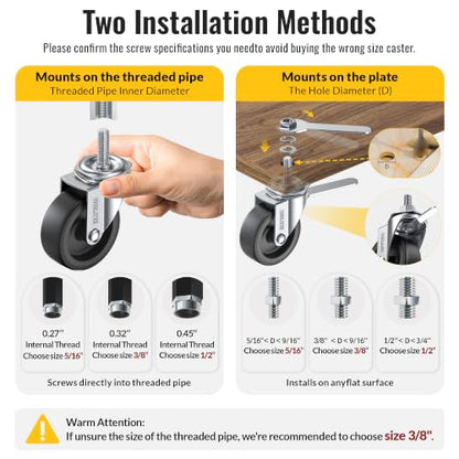 HOLKIE Caster Wheels 3 inch with No Brake Stem Casters, 1/2" -13 x 1-1/2" (Stem Diameter 1/2", Stem Length 1-1/2") Threaded Swivel Casters Set of 4 Heavy Duty Castors Black - color: Black-4Pack, size: 1/2" -13 x 1-1/2"
