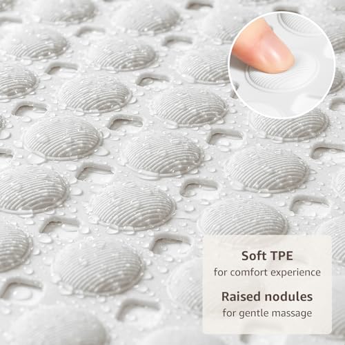 OTHWAY Bath Tub Shower Mat Non Slip, Bathtub Floor Liner Mats for Inside Shower Bathroom, Suction Cups and Drain Holes for Feet Scrubbing, Machine Washable, Soft on Feet, 35x16 Inch, White - color: White