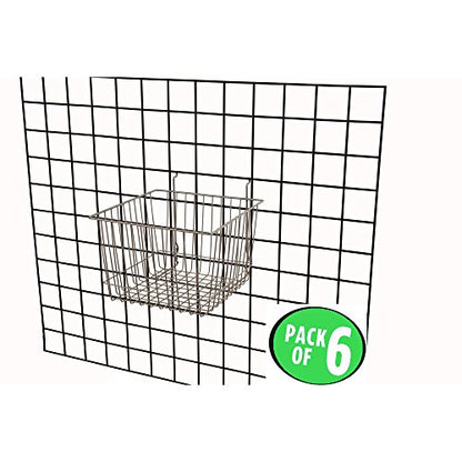 Only Hangers Deep Wire Storage Baskets for Gridwall, Slatwall and Pegboard - Chrome Finish - Dimensions: 12" x 12" x 8" Deep - Economically Sold in a Set of 6 Baskets