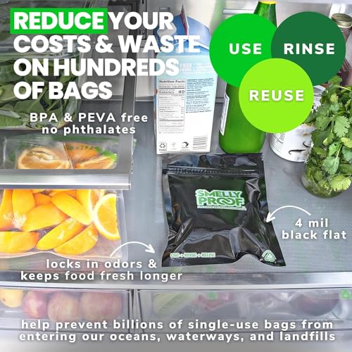 Smelly Proof Reusable Food Storage Bags, Black 4-Mil Thick, Heavy Duty Reusable Snack Bags, Reusable Freezer Bags, BPA-Free, No PEVA, Non-Silicone, 6.5” x 7.5”, 50-Pack - size: 50 x Reusable Bags